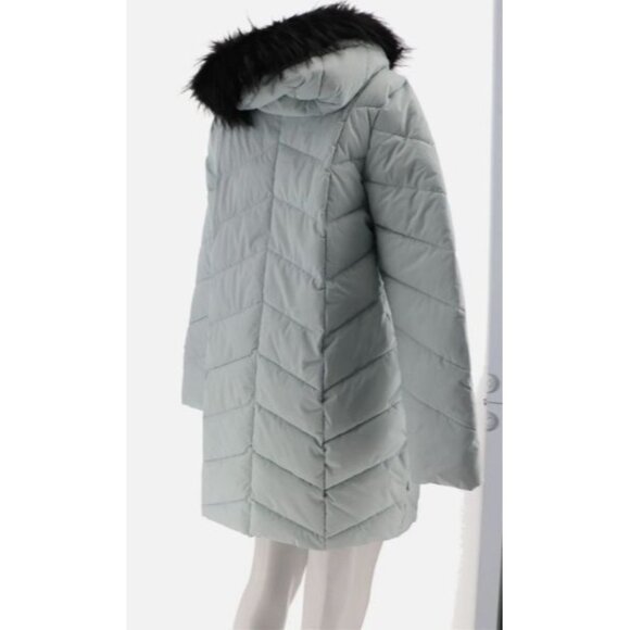 Laurier Stretch Quilted Coat Removable Faux Fur Trim Hood Silver Large - Picture 6 of 8